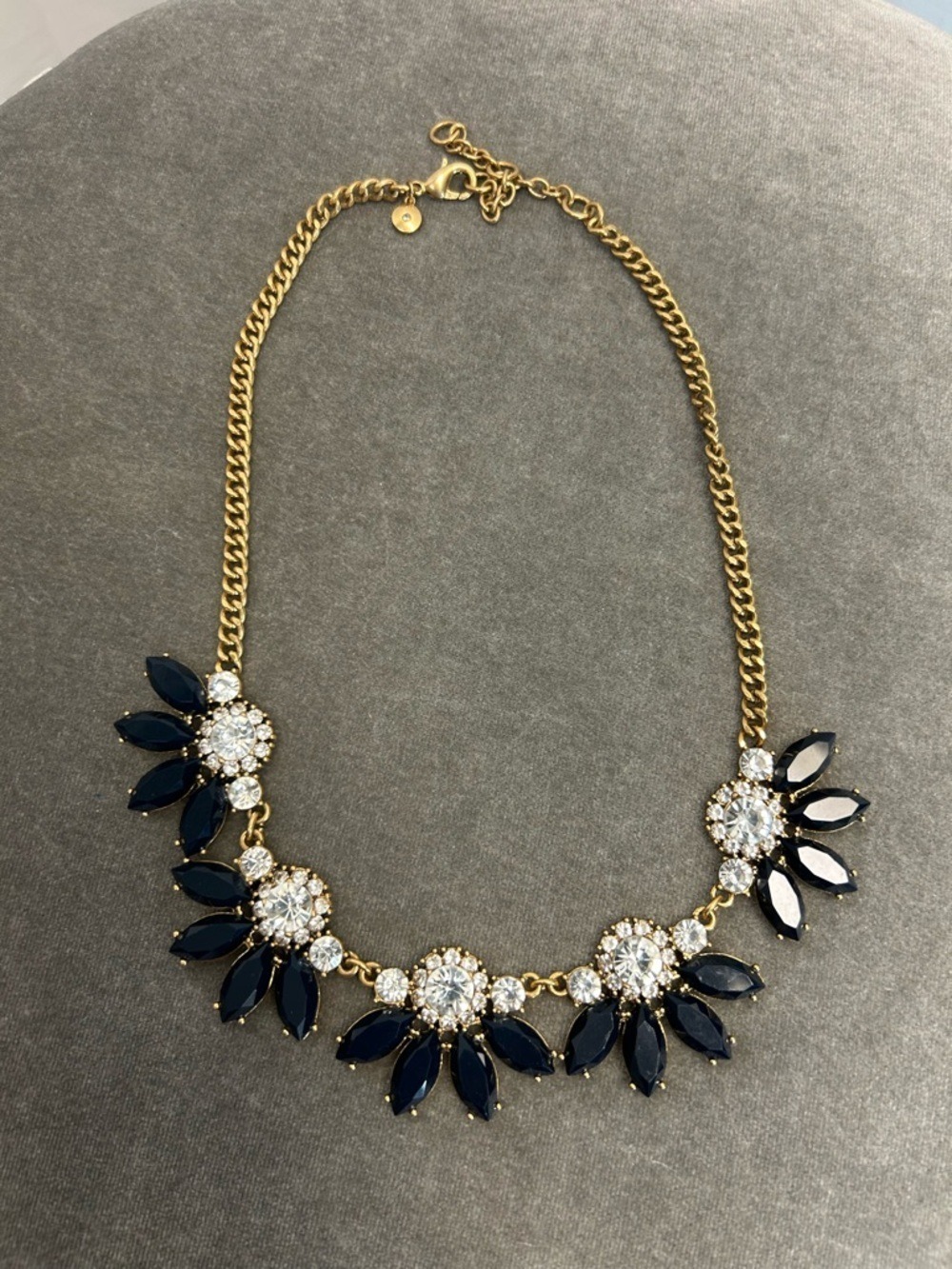 J. Crew Gold-Tone Navy and Clear Crystal Floral Statement Necklace